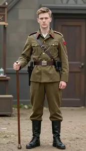Pale Skinned Man In Early 20s In Impressive Army Costume