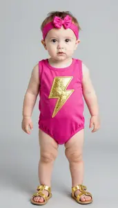 Baby Girl Superhero Magenta Romper With A Glittery Gold