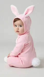 Baby Girl Superhero Pink Playsuit With A Big Fluffy White