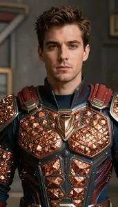 Champion In Plum Scale Mail With Copper Crystals