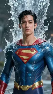 Hero In A Costume Of Living Water That Flows Upward