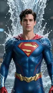 Hero In A Costume Of Living Water That Flows Upward