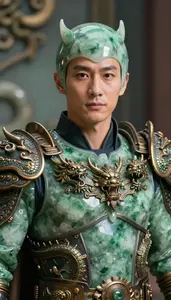 Hero In Jade Lamellar With Bronze Dragons
