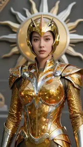 Heroine In Amber Armor With Silver Suns