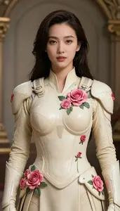 Heroine In Cream Armor With Rose Blossoms