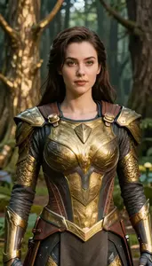 Heroine In Forest Armor With Gold Trees