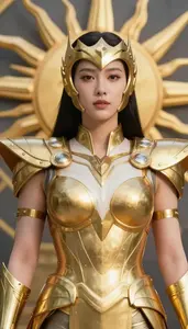 Heroine In Gold And Ivory Armor With Sun Rays