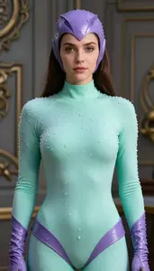 Heroine In Mint Bodysuit With Lavender Dewdrops