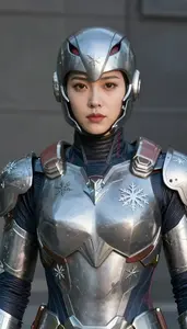 Heroine In Steel Armor With Snowflake Engravings