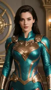 Heroine In Teal Armor With Bronze Waves