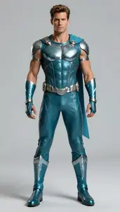 Male Superhero Male Figure In Smooth Teal Outfit With