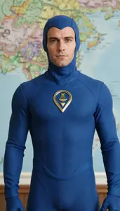 Man In Royal Blue Bodysuit With Kingdom Map