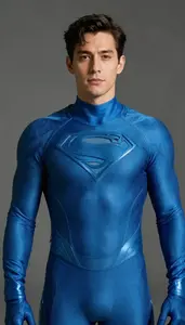 Man In Sapphire Blue Bodysuit With Wave Lines