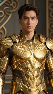 Man Wearing Gold Armor With Glowing Arcane Engravings