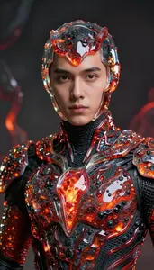 Person Clad In Volcanic Glass And Cooled Magma