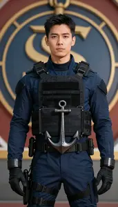 Protector In Navy Tactical Gear With Anchor