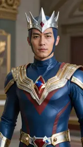 Protector In Royal Bodysuit With Silver Crowns