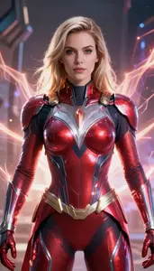 Woman In Ruby Armor With Radiant Energy Aura