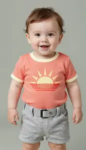 Baby Boy Super Hero Coral Sunrise Tunic With Cream Edges And