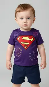 Baby Boy Super Hero Deep Violet Tunic With A Pattern Of