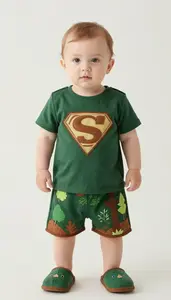 Baby Boy Super Hero Deep Forest Green Tunic With Brown Earth