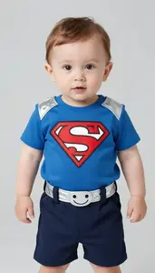 Baby Boy Super Hero Electric Blue Zigzag Shirt With Silver