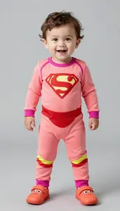 Baby Boy Super Hero Electric Coral Pink Jumpsuit With Bright