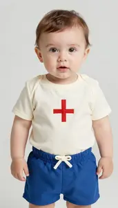 Baby Boy Super Hero Ivory Classic Tunic With Red Cross