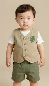 Baby Boy Super Hero Little Explorer In A Khaki Vest With A