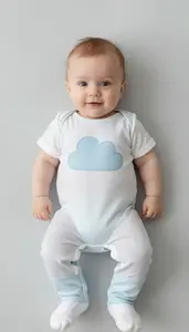 Baby Boy Super Hero Misty Gray White Romper With Pale Blue