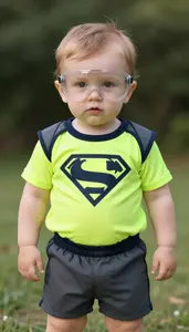 Baby Boy Super Hero Neon Lime Power Top With Dark Trim And