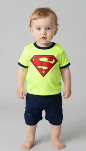 Baby Boy Super Hero Neon Lime Power Shirt With Dark Edges