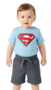 Baby Boy Super Hero Ocean Mist Blue Top With Wave Stitching
