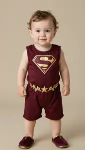 Baby Boy Super Hero Rich Wine Burgundy Tunic With Gold Vine