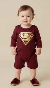 Baby Boy Super Hero Rich Wine Burgundy Tunic With Gold Vine