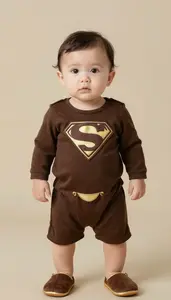 Baby Boy Super Hero Rich Chocolate Brown Tunic With Gold