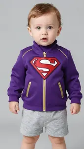 Baby Boy Super Hero Royal Purple High Neck Jacket With Gold