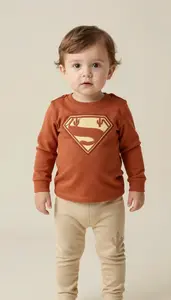 Baby Boy Super Hero Warm Terracotta Top With A Pattern Of