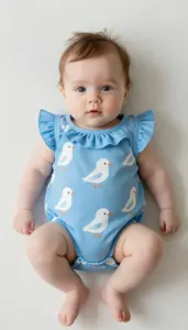 Baby Girl Superhero Baby Blue Romper With A Ruffle Collar