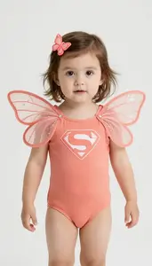 Baby Girl Superhero Coral Leotard With A Sheer Glittery