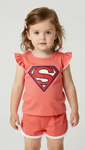 Baby Girl Superhero Coral Top With Flutter Sleeves And A