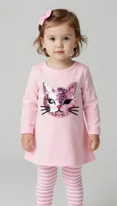 Baby Girl Superhero Light Pink Tunic With A Sequined Cat