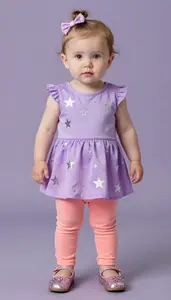 Baby Girl Superhero Lilac Glow Tunic With Silver Stars And