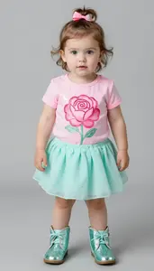 Baby Girl Superhero Rose Glow Shirt With Tiny Moon Print And