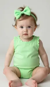Baby Girl Superhero Seafoam Green Playsuit With A Scalloped