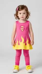 Baby Girl Superhero Toddler Sporting Hot Pink Dress With