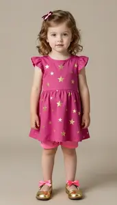 Baby Girl Superhero Young Girl Sporting Cerise Pink Dress