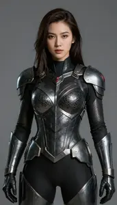 Female Superhero Blackened Iron Armor With A Pattern On The
