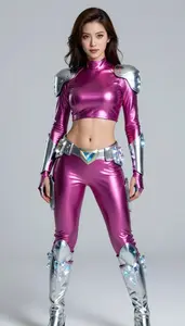 Female Superhero Female In Titanium And Magenta Crop Top