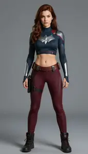 Female Superhero Woman In Obsidian Crop Top Tech Detailed